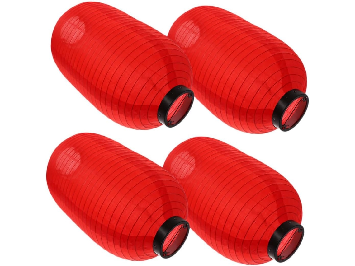 Lanternas Chinesas Impermeáveis E Versáteis, Conjunto De 4, Em Tecido Vermelho E Ferro, Estilo Clássico Delicado.