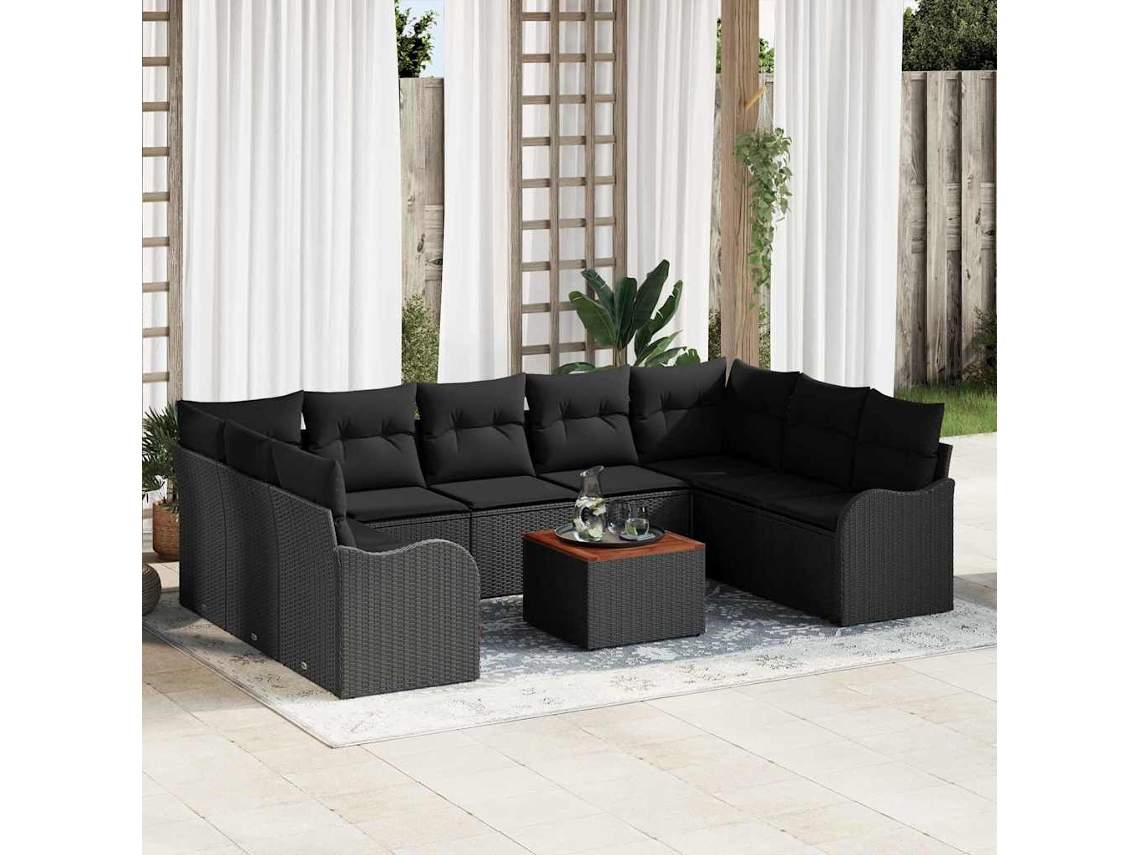 Vidaxl Conjunto De Sofá De Jardim 10 Pcs Preto Vime Pe