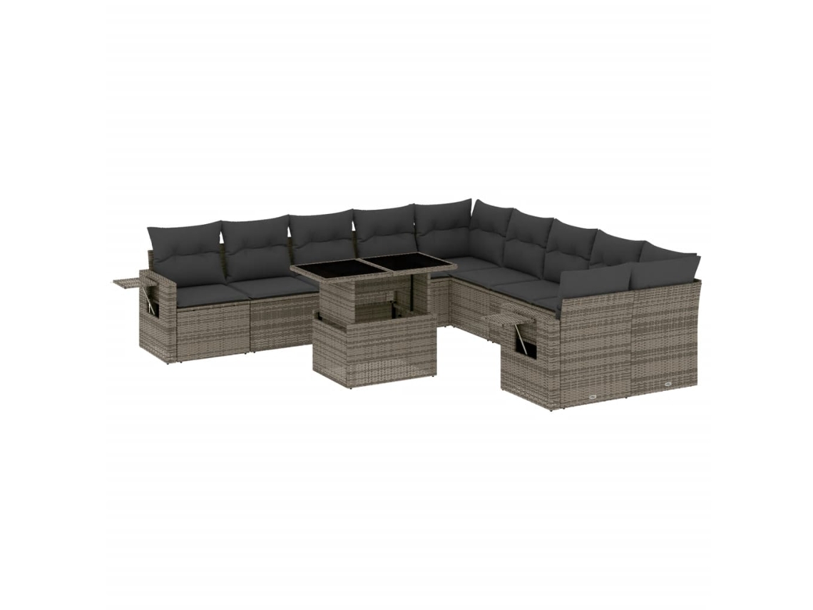 Conjunto de 11 Sofás de Jardim com Almofadões Vime Pe Cinzento MAISON EXCLUSIVE