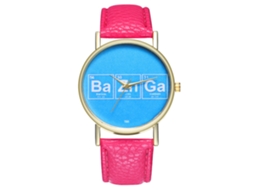 Relógio de quartzo unissex com pulseira simples de couro PU, ideal para presente de aniversário T85-a (vermelho e rosa)