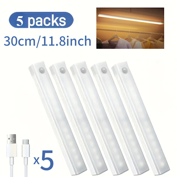 Kit com 5 Fitas de Led Sensor de Movimento- Recarregáveis​​ Via Usb, Magnéticas BRILVIBERA