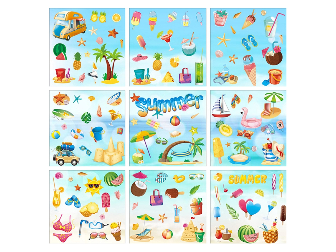 Adesivos De Janela De Verão Diy Layouts, Aplicação De Superfície Lisa Reutilizável, Adesivos Estáticos, Decorações De Verão Para Fácil Remoção