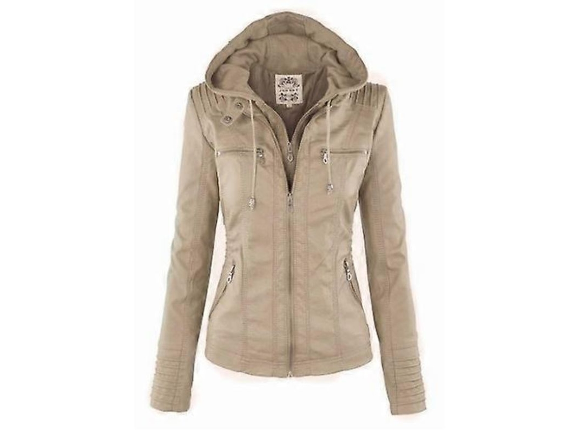 Chaqueta de Couro Falso para Mulher, com Capuz, Tamanho XS S/MARCA