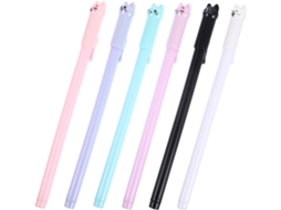 Conjunto De 6 Canetas Kawaii Com Estampa Gato. Gel Plástico Leves E