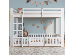 Beliche De Madeira 90x200 Cm Com Escada Reta, Guarda-corpo E Porta, Proteção Contra Quedas, Espaço Inferior Ajustável, Pinho Lvl Branco