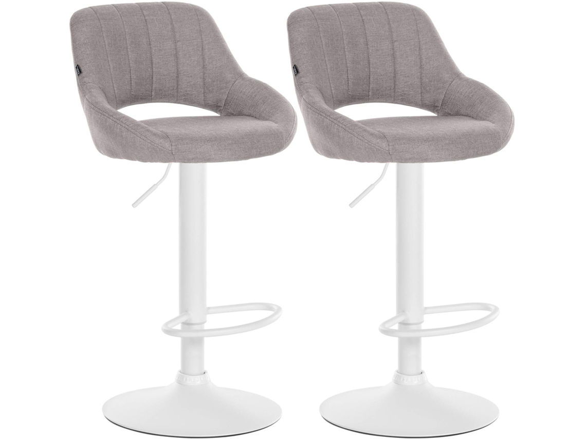 Conjunto de 2 banquetas de bar ajustáveis em tecido cinza com encosto vazado e base de metal branco 10_0006338