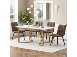 Mesa 140cm com 4 Cadeiras Veludo Marrom e Dourado VOLTEDGE