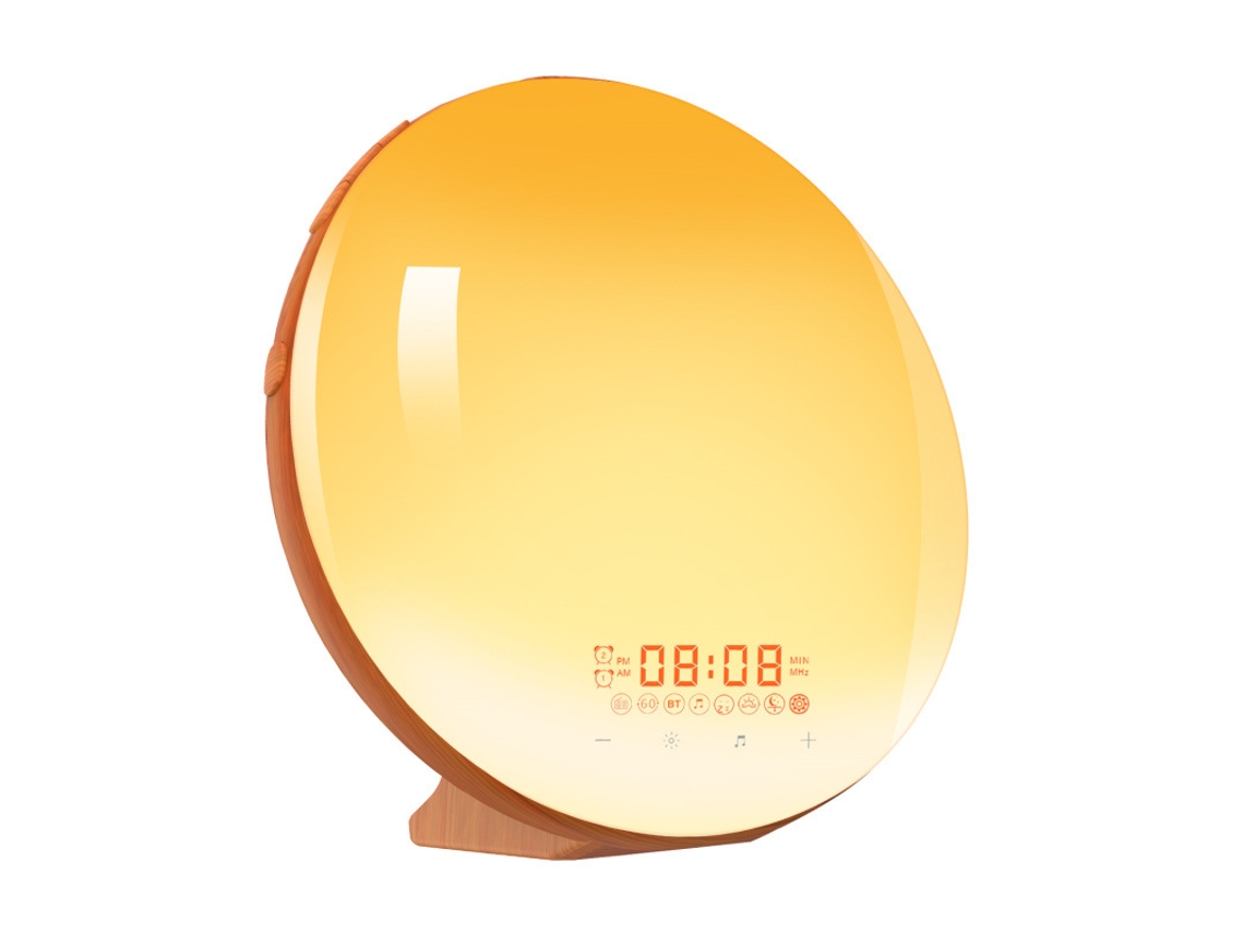 Despertador E Luz De Despertar Led Ecológico Com Textura De Madeira: Simula O Nascer E O Pôr Do Sol, Luz Noturna Ambiente E Rádio Fm
