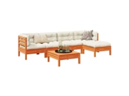 Conjunto 6 Pcs Sofás Jardim Almofadões Pinho Maciço Castanho Cera PANGSHIYUAN