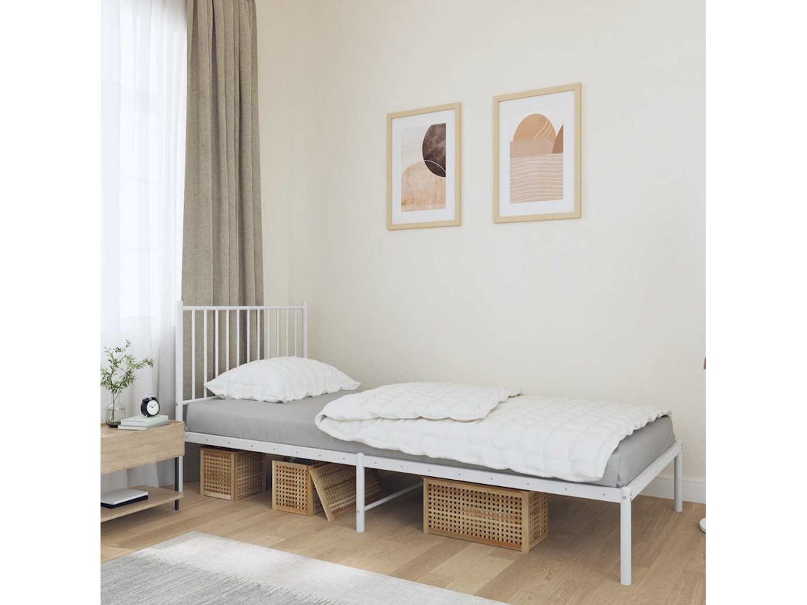 Vidaxl Estrutura De Cama Com Cabeceira 90x190 Cm Metal Branco