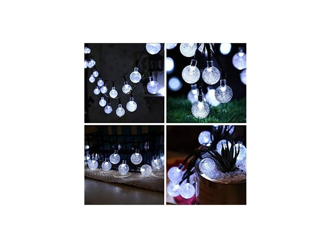 KOFIHETY Luzes De Corda Solares Exteriores 7m 50 Leds Impermeáveis 8 Modos Luzes De Bola Mágicas Para Interior Terraço Relvado Quintal Casamento Casa (branco F