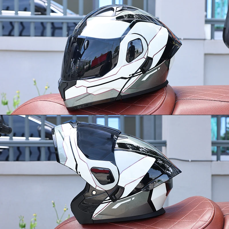 Capacete Integral Masculino Com Viseira Solar E Sistema Flip-up Em Abs, Certificado Pelo Dot.