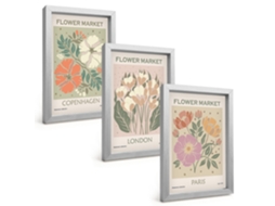 Composição De Quadros Pôsteres Florais Copenhague Londres Paris Espelharte (3 Peças 20x30 Cm)