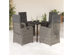 Vidaxl 5 Pcs Conjunto de Jantar P/ Jardim C/ Almofadões Vime Pe Cinza
