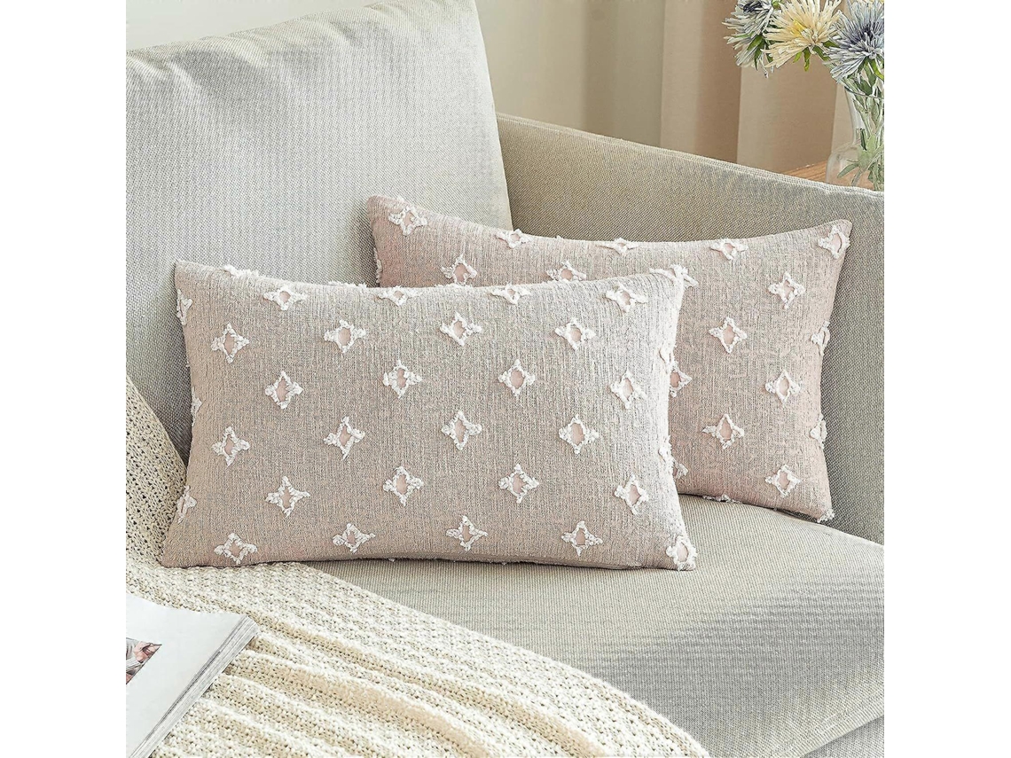 Capas De Almofada Boho Com Jacquard De Rombos Tufados, Pacote Com 2 Unidades, 12x20 Polegadas Para Decoração