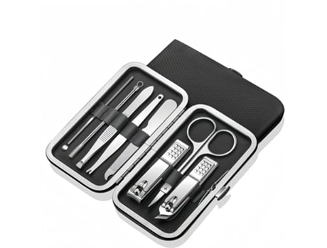 Kit de manicure profissional Baykar Qt03 preto com 8 peças e cortador de unhas