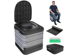 Banheiro Camping Dobrável, 150kg, 12 Pós Coagulação, 12 Sacos Lixo, 42x46x43,5cm, Cinza
