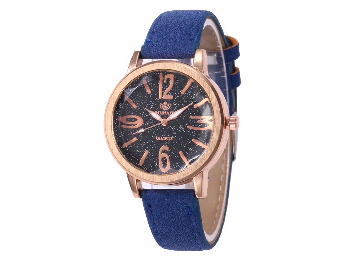Relógio de quartzo com pulseira de couro, estilo moderno, mostrador redondo, azul royal universal