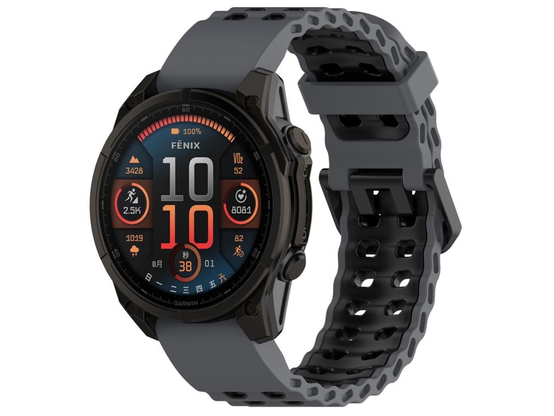 Bracelete Para Garmin Ocean (22mm) - Silicone Bicolor - Fivela Dupla Cinza E Preto