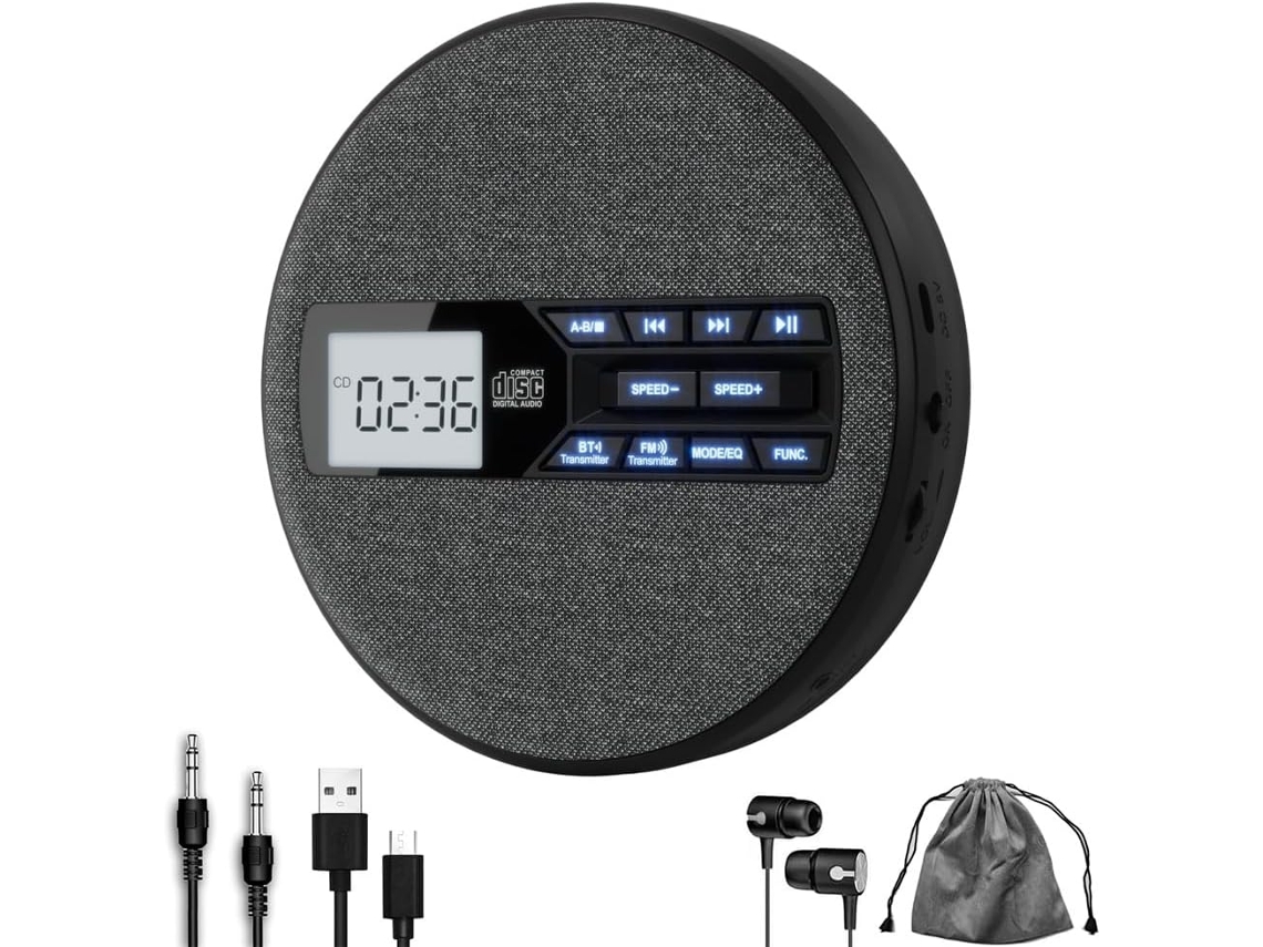 Leitor Cd Portátil Com Bluetooth, Alto-falantes Duplos E Função Anti-pulos, Duplo, Transmissão Fm, Usb, Aux