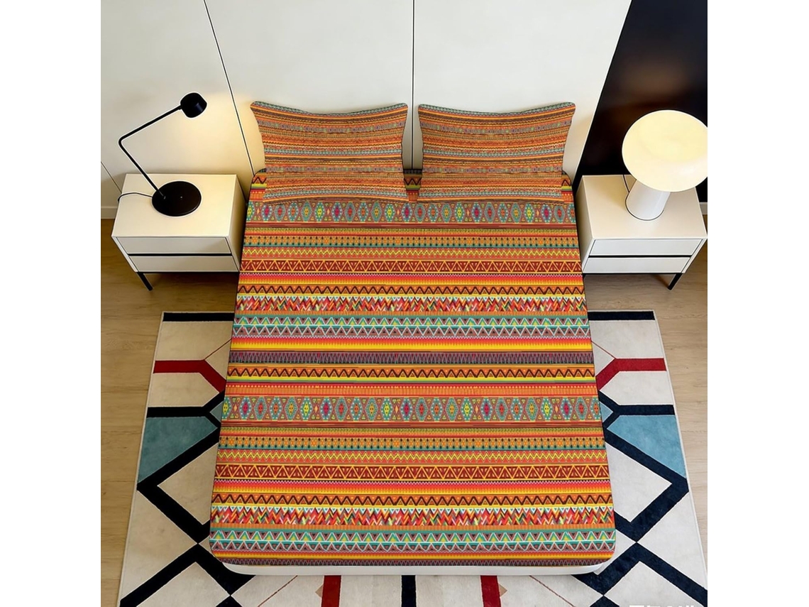 Conjunto de Cama com Estampa Tribal em Microfibra Fronha 200x200cm