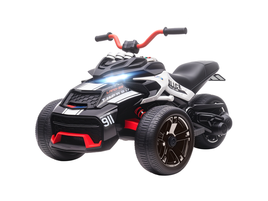 Quadriciclo Elétrico Infantil 12v Preto e Branco (113x74x63 Cm) (2 Motores, 5 Km/h, Faróis, Buzina, Música)