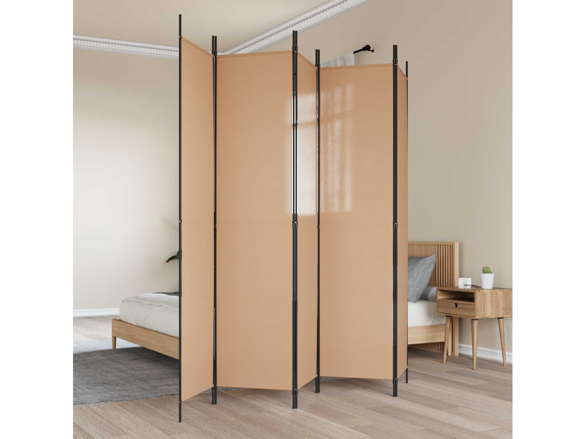 Vidaxl Divisória De 5 Painéis Bege 250 X 220 Cm Tecido