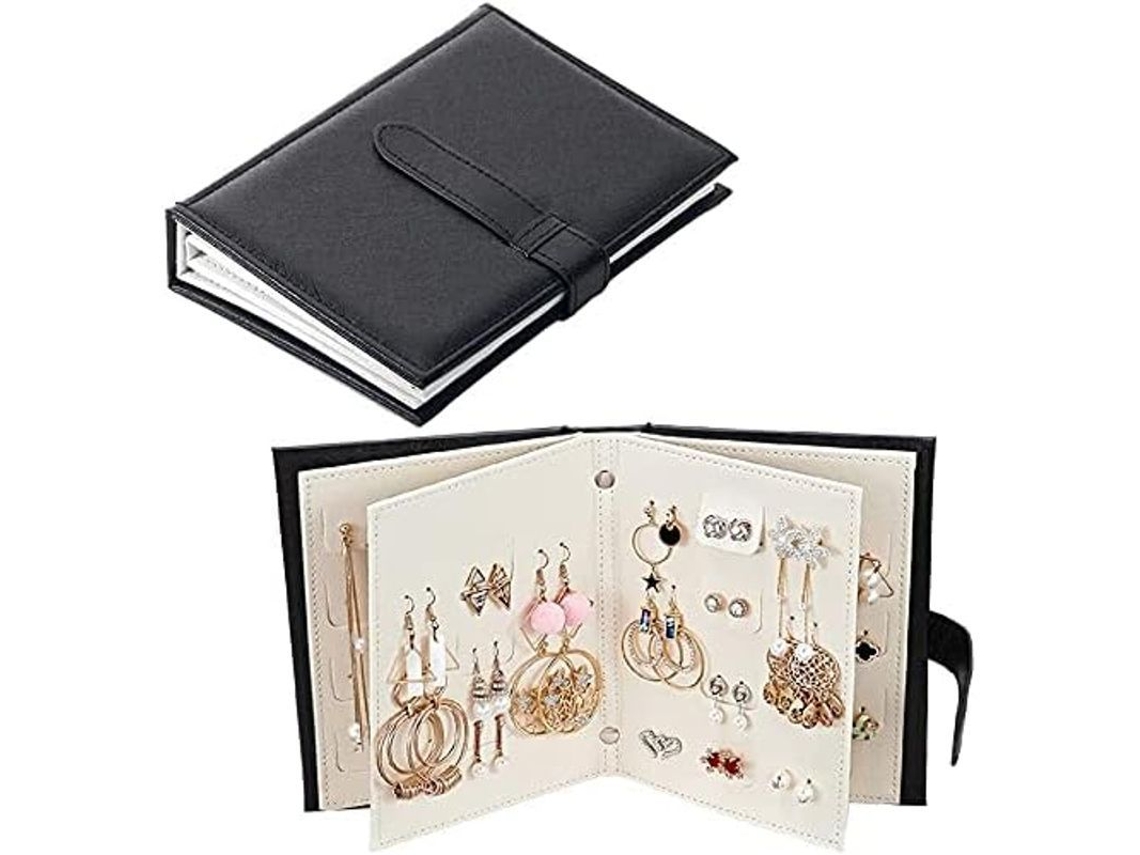 Organizador de Brincos em Forma de Livro Portátil, Estojo com Design Plegável para 42 Pares Negro