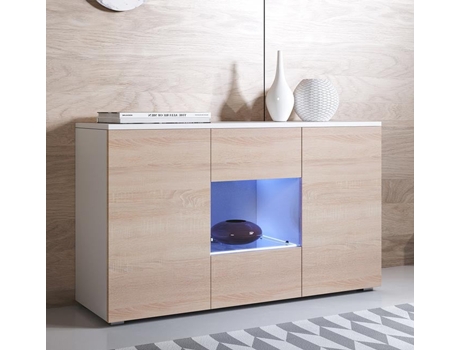 Aparador Clash De 120cm Com Luzes Led Carvalho/branco Design Moderno Domensino