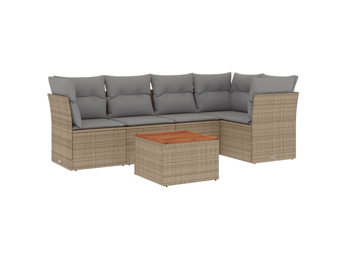 Conjunto de 6 Sofás P/ Jardim com Almofadões Vime Pe Bege MAISON EXCLUSIVE (80x200 cm)