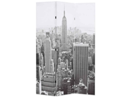 Vidaxl Biombo Dobrável Nova Iorque De Dia 120x170 Cm Preto E Branco