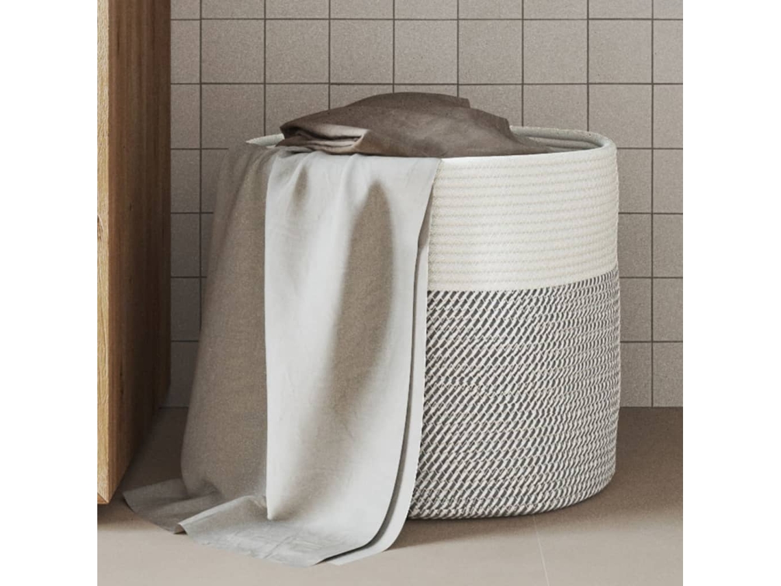 Vidaxl Cesto De Arrumação Ø40x35 Cm Algodão Cinzento E Branco