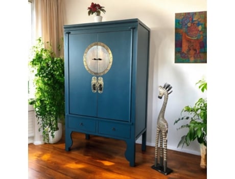 Cómoda Chinês Decorado Baixo Leste Vintage Vintageasia Madeira Aço Azul (175x105x55)