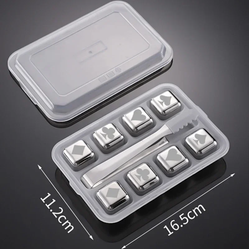 Cubos de Gelo de Aço Inoxidável Reutilizáveis, Congelamento Rápido, Metal de Qualidade Alimentar MDUG (prata, 8pcs, com Grampos)