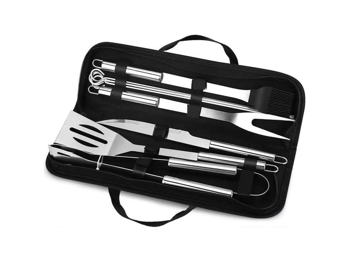 2026 conjunto de Ferramentas para Churrasco 9 Peças Aço Inox com Estojo Paleta Garfo Pinça Faca Espeto e Pincel