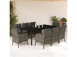 Vidaxl 9 Pcs Conjunto De Jantar P/ Jardim C/ Almofadões Vime Pe Cinza