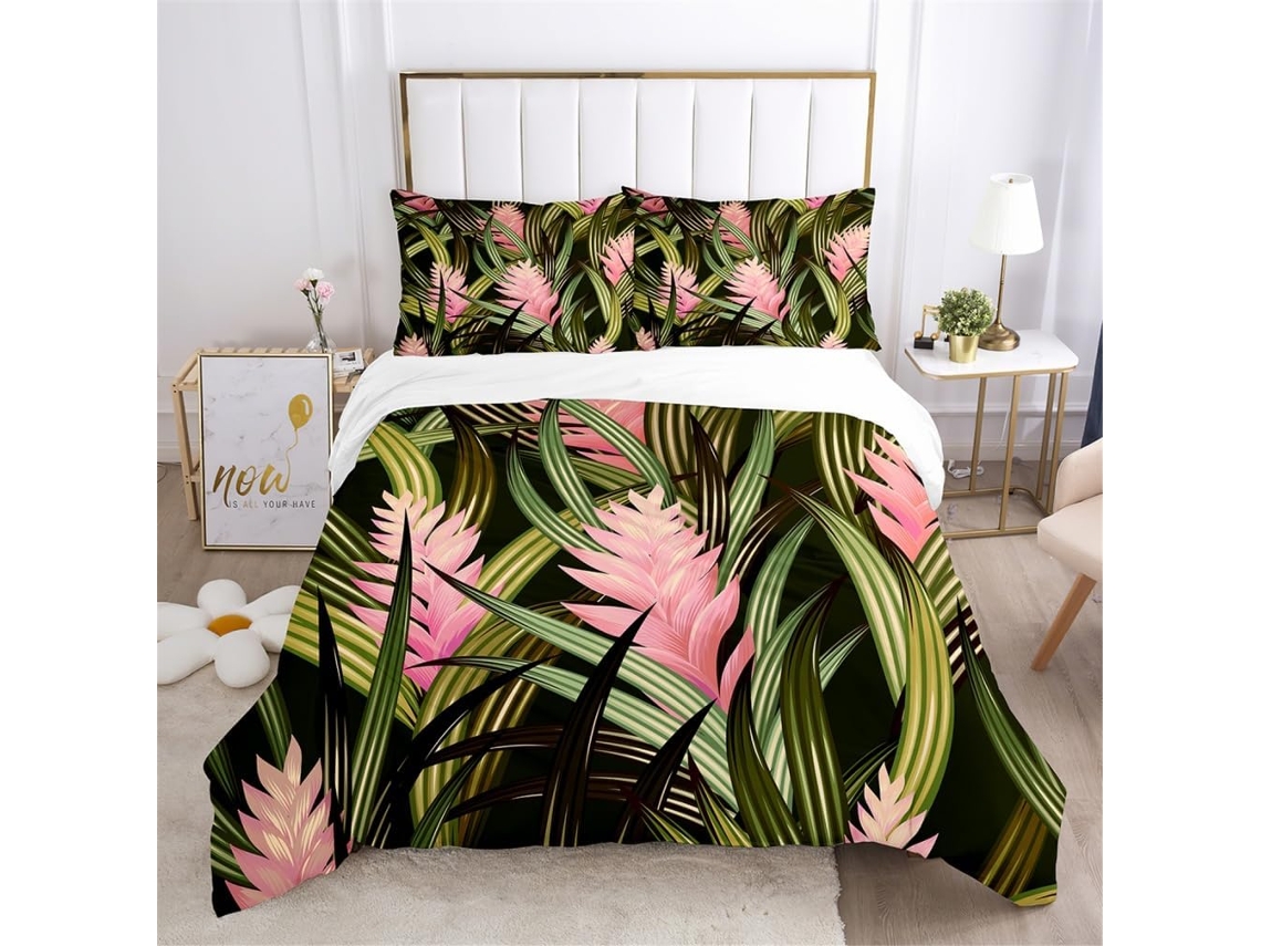 Capa de Edredom com Estampa Tropical Folha em Microfibra Fronha