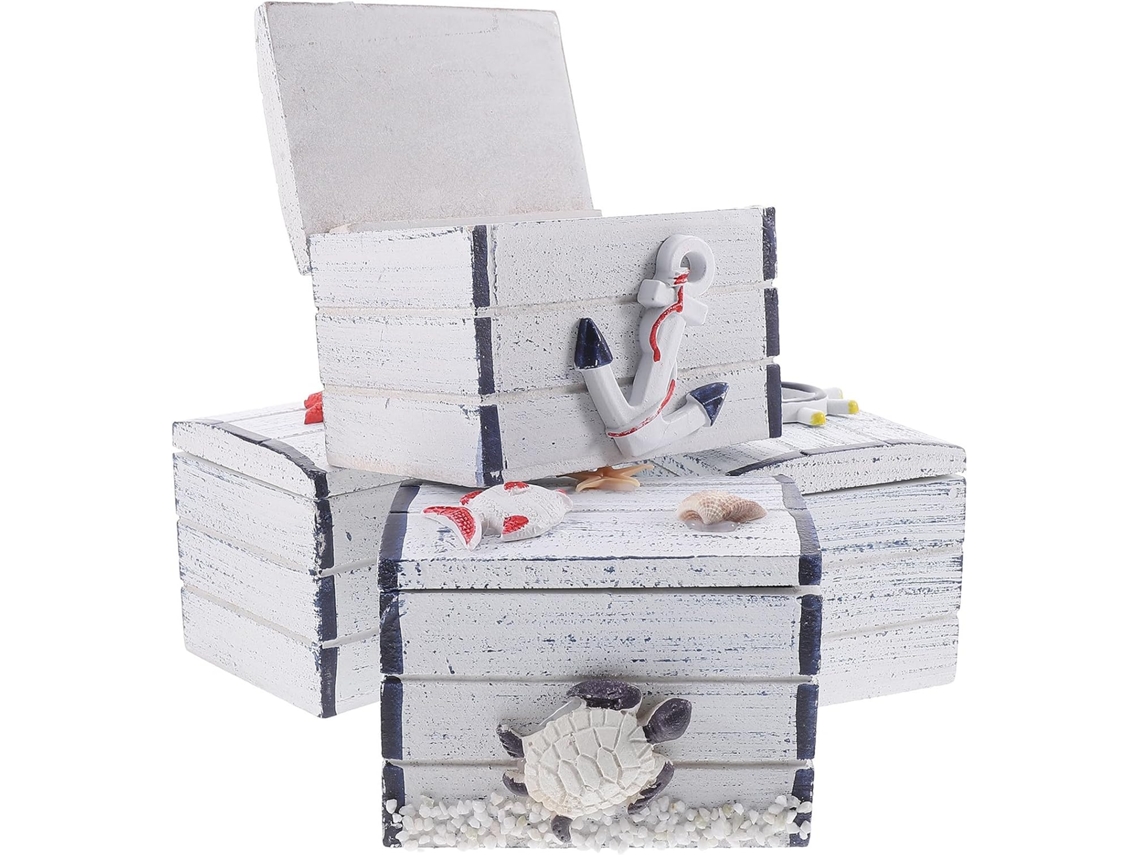 Conjunto 4 Pequenas Caixas Joias Oceânico Materiais Naturais Compactas Decorativas Penteadeira Estilo Delicado GOKOCO