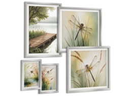 Conjunto De Pinturas Paisagens Tranquilas De Libélulas Espelharte (5 Peças)
