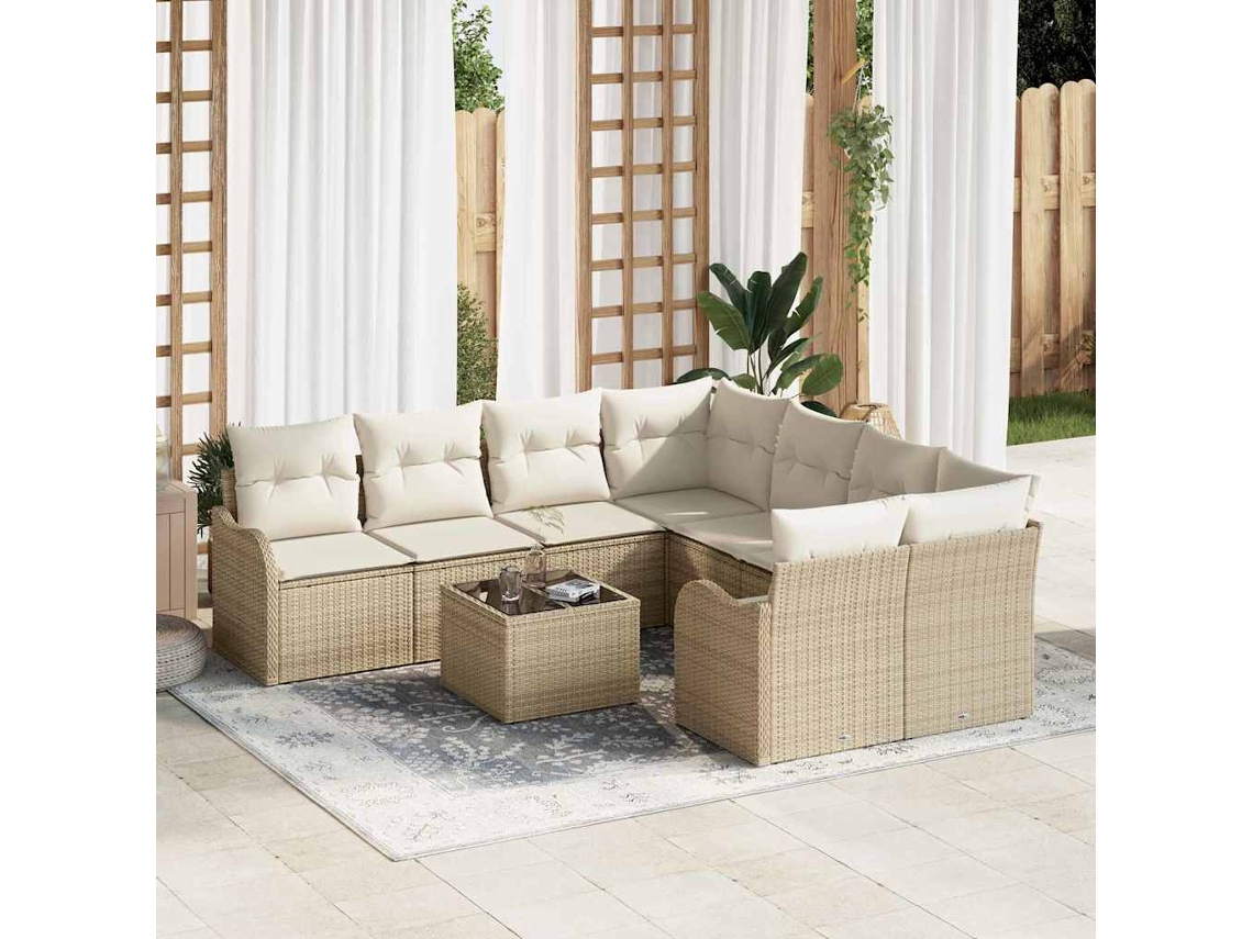 Vidaxl Conjunto De Sofá De Jardim 9 Unid. 8-número De Lugares Bege