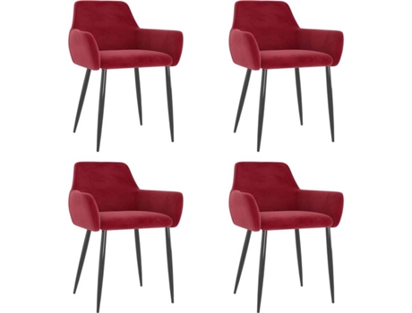 Conjunto 4 Cadeiras de Jantar  (Vermelho - Veludo - 56 x 56 x 78 cm)
