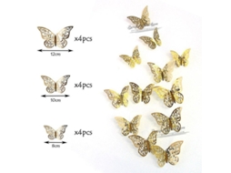12pcs Adesivos De Parede Borboleta 4d Oco Stickers Decorativos Para Casa Festas Casamento Infantil Oro 1