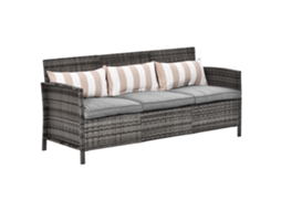 Sofá Externo 3 Lugares Rattan Pe. Almofadas Removíveis E Acolchoadas. Ideal P/ Jardim, Pátio E Terraço. 173x68x78cm. Cinza.
