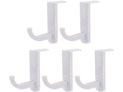 Conjunto De 5 Ganchos De Plástico Branco Ouvido, Fixação Adesiva Para Pc E Organização Da Mesa