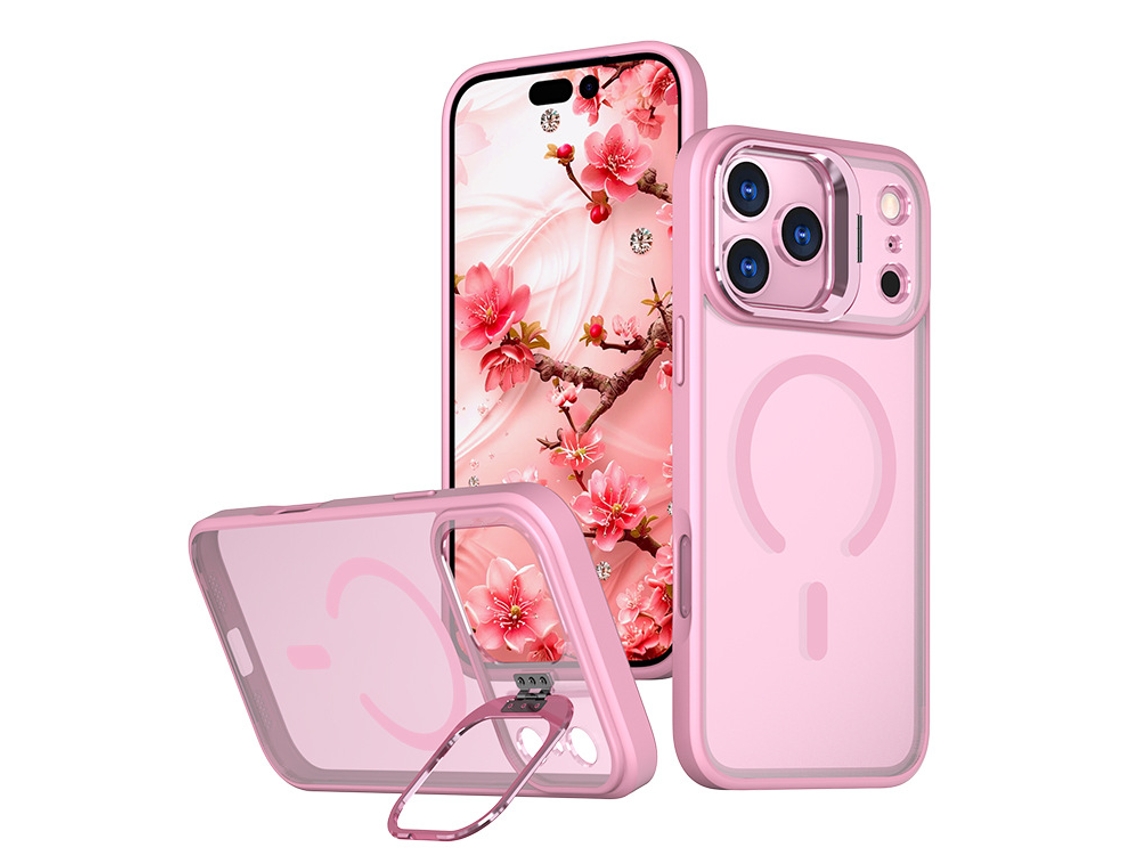 Capa Magsafe Com Carregamento Sem Fio, Suporte E Proteção Contra Quedas Para Iphone 17 Series, Capa Protetora Transparente Magnética (rosa)