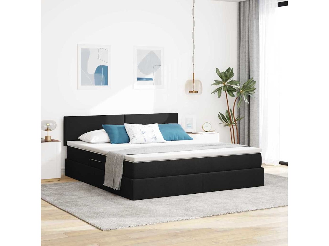 Vidaxl Cama de Armazenamento Led com Colchão Preto 160 X 200 Cm Tecido