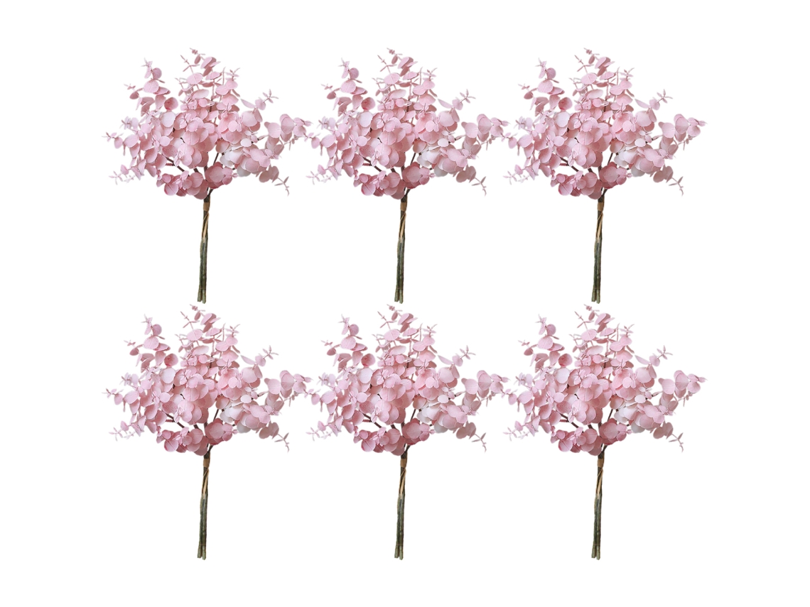 Set 6 Ramos Eucalipto Artificial Folhas Dinheiro Rosa LAXISCREED