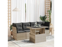 Vidaxl 5 Pcs Conj. Sofás Jardim C/ Almofadões Vime Pe Cinzento claro