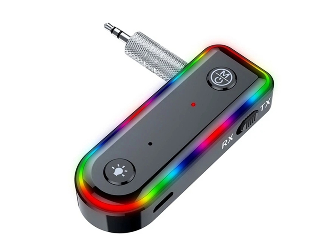 Adaptador Bluetooth para carro ZRUXE Q3 2 em 1 receptor/transmissor RGB Bluetooth 5.3, interface 3.5mm/usb, luz ambiente led | ZRUXE