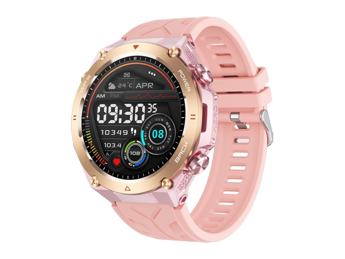 (Rosa) Pulseira inteligente com tecido colorido de 1,45 polegadas, compatível com chamadas Bluetooth e monitoramento de saúde.
